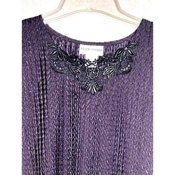 VTG Alice Stuart Small Black Top Pull Over Textured Weaved Floral Lace - Picture 3 of 13